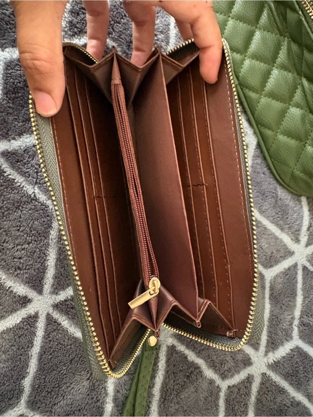 Quilted Olive Green Women’s Backpack - Stylish Everyday Bag and Wallet